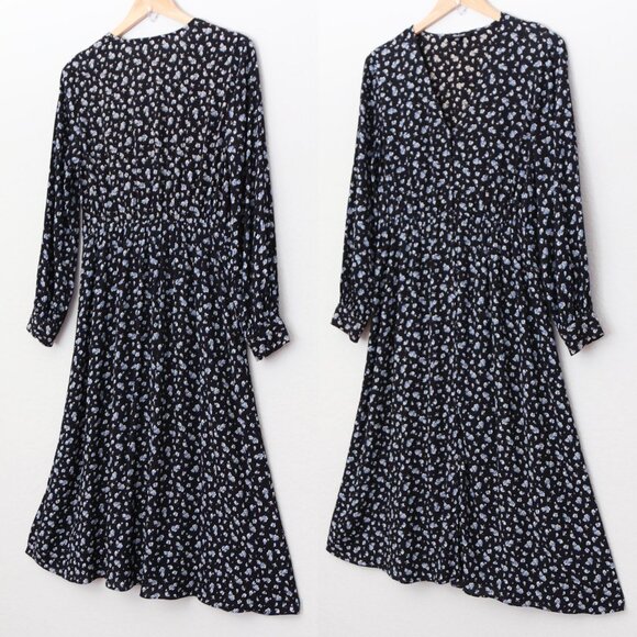 Madewell Long Sleeve Button Front Midi Dress 2 Baby's Breath  Black Blue Floral - Picture 14 of 15